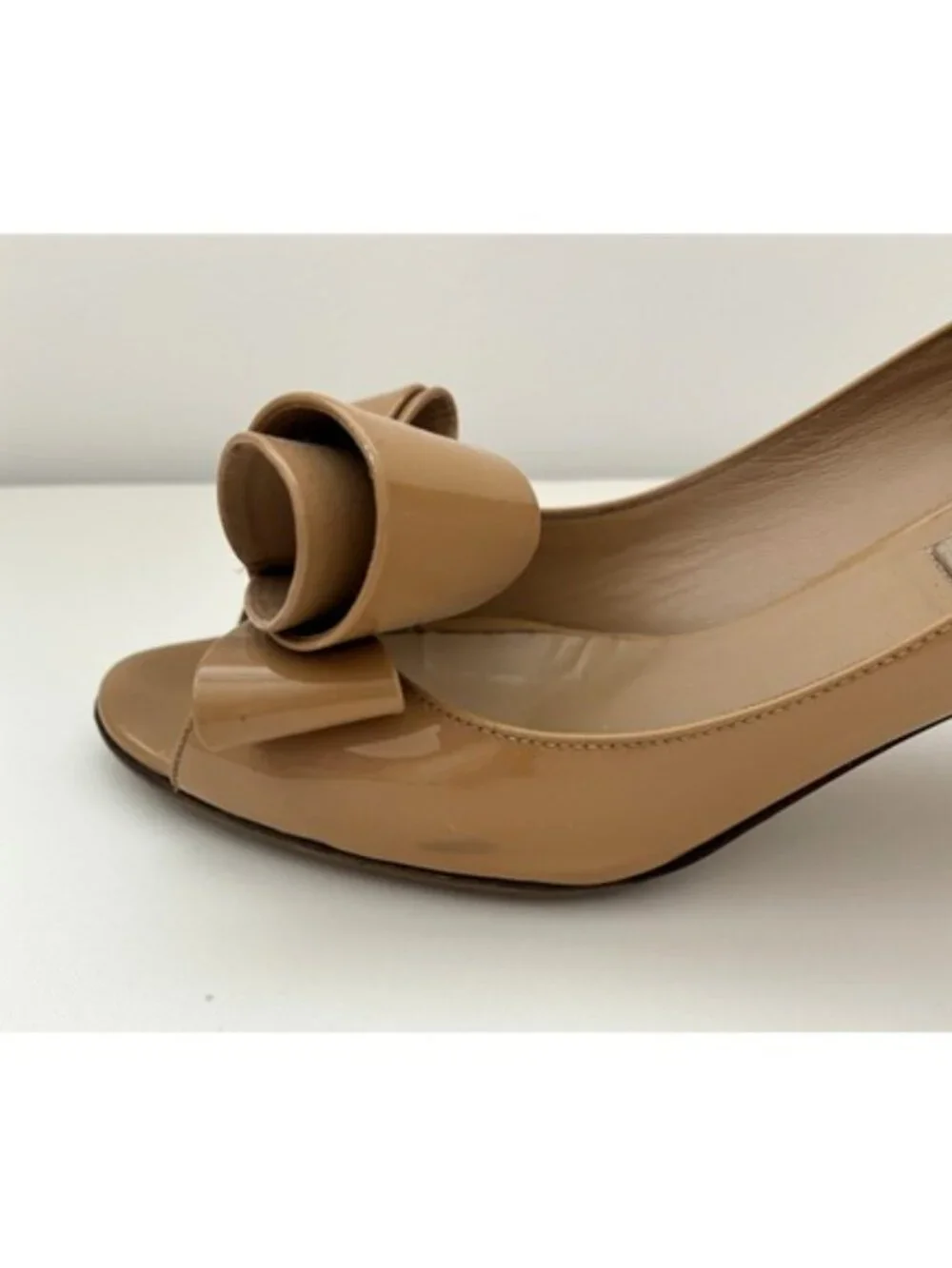 Valentino Garavani Patent Couture Bow Peep Toe Pumps